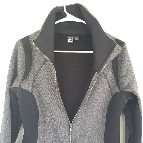 FILA Sport Womens Track Jacket Gray Heathered Zip Stretch Pockets Thumbholes L - Picture 5 of 8